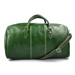 Mens leather duffle bag green shoulder bag travel bag luggage weekender carryon cabin bag