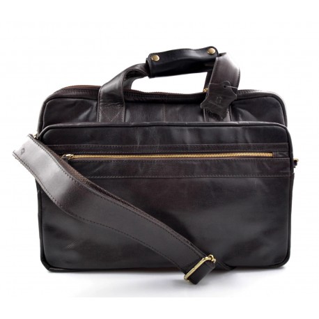 Leather shoulder messenger bag ipad laptop dark brown women men notebook bag