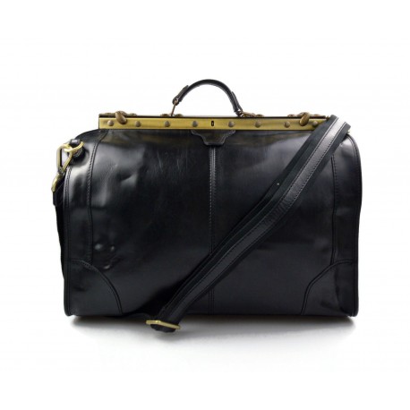 Leather doctor bag mens travel black womens cabin luggage bag leather shoulder bag