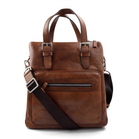 Borsa porta notebook marrone tracolla pelle uomo donna cartella messenger