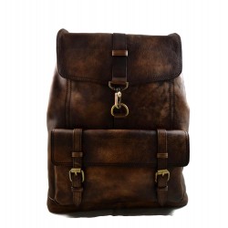 Vintage leather backpack genuine washed leather travel bag weekender dark brown