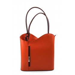 Borsa pelle donna zaino arancione marrone con manici a spalla