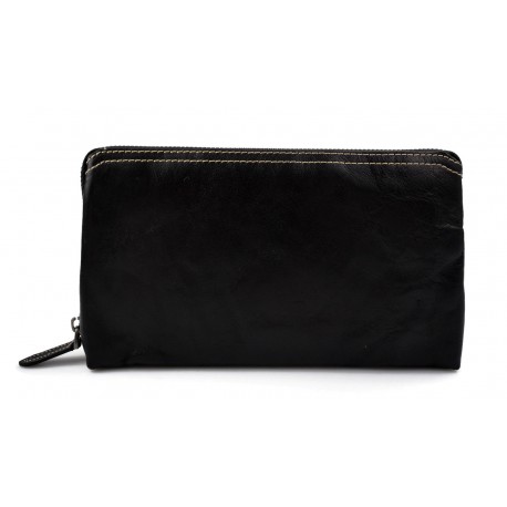 Leather pouch leather zipped bag big leather clutch zipper black pouch leather zipper