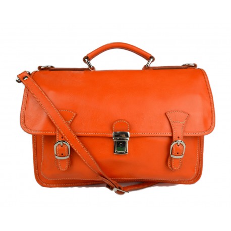 Borsa uomo donna cartella valigetta zaino uomo 24 ore vera pelle arancio