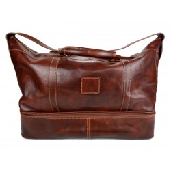 Borsone pelle bagaglio a mano borsa viaggio con manici e tracolla vera pelle marrone