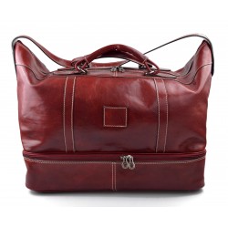 Borsone pelle bagaglio a mano borsa viaggio con manici e tracolla vera pelle rosso
