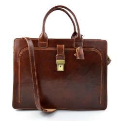 Leather briefcase mens womans office shoulderbag document messenger bag business bag executive VIP briefcase brown