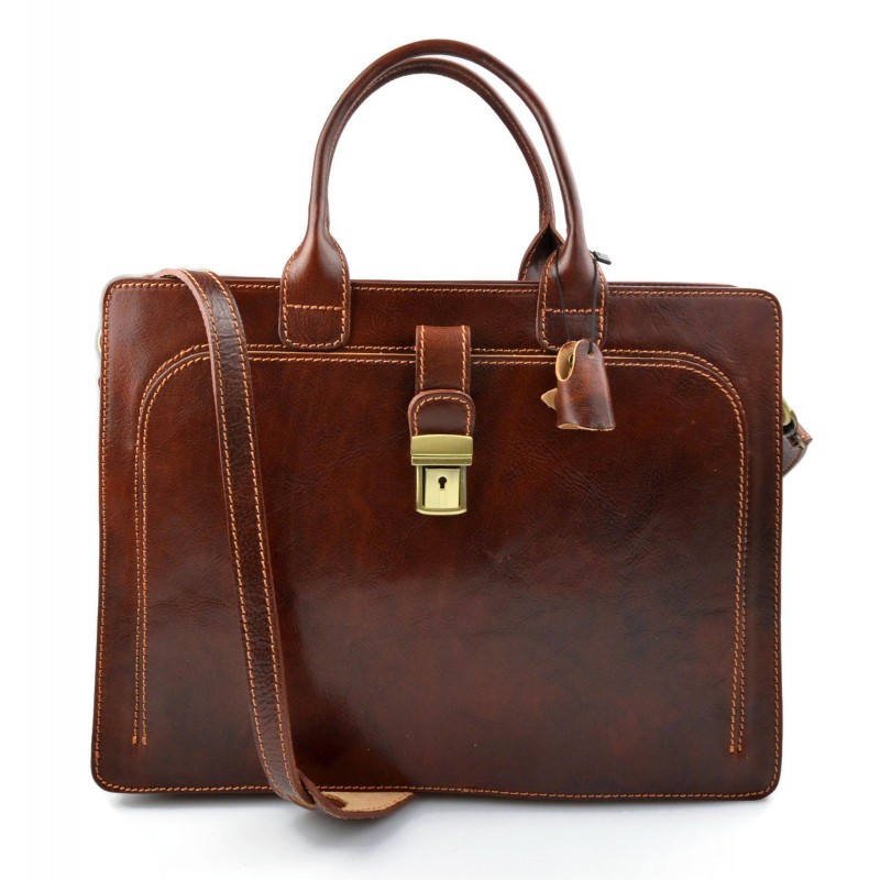 Leather briefcase office shoulder bag business bag briefcase brown