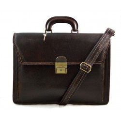 Leather briefcase office handbag mens woman shoulderbag dark brown