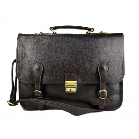 Leather briefcase mens ladies office handbag dark brown