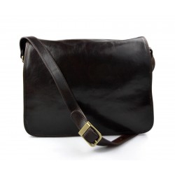 Mens leather bag shoulder bag genuine leather messenger dark brown business document bag