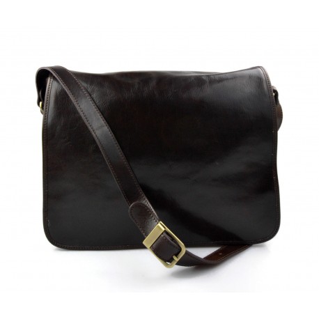 Bolso messenger de piel bandolera de cuero bolso de hombre piel bolso de espalda marròn oscuro