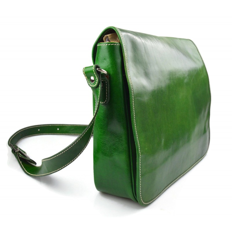 Mens leather bag shoulder bag genuine leather messenger green