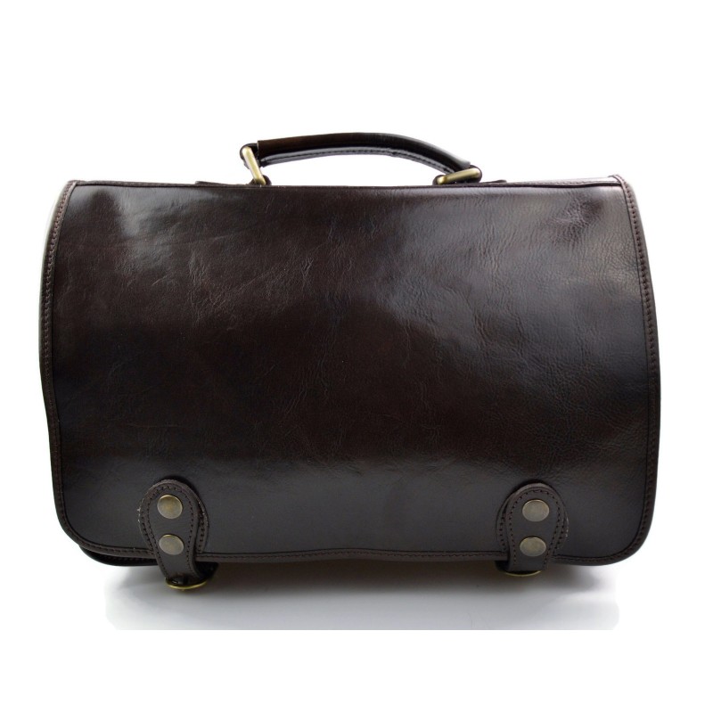 Leather messenger bag office bag business shoulder xxl dark brown