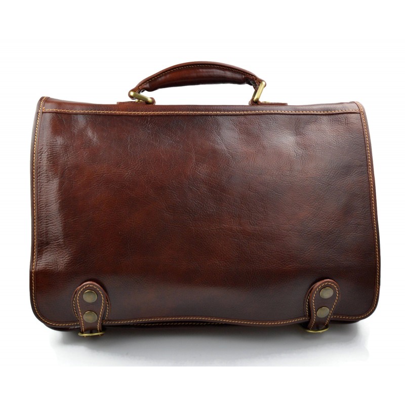 Leather messenger bag office bag business shoulder bag folder brown