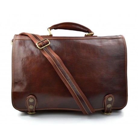 Leather messenger bag office bag business shoulder bag folder brown