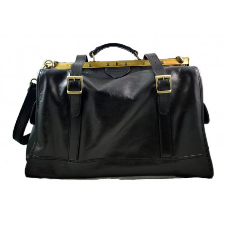 Borsone viaggio in pelle doctor bag con manici e tracolla borsa pelle uomo donna nero