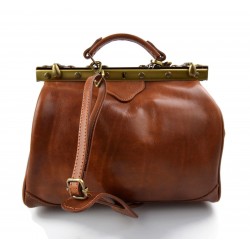 Ladies leather handbag doctor bag handheld shoulder bag light brown made in Italy genuine leather bag