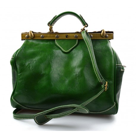 Damen leder doktor bag doctorbag handtasche shultertasche grun