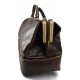 Leather trolley travel bag doctor bag weekender with wheels overnight dark brown