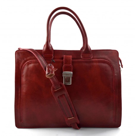 Leather briefcase office shoulder bag business bag briefcase red