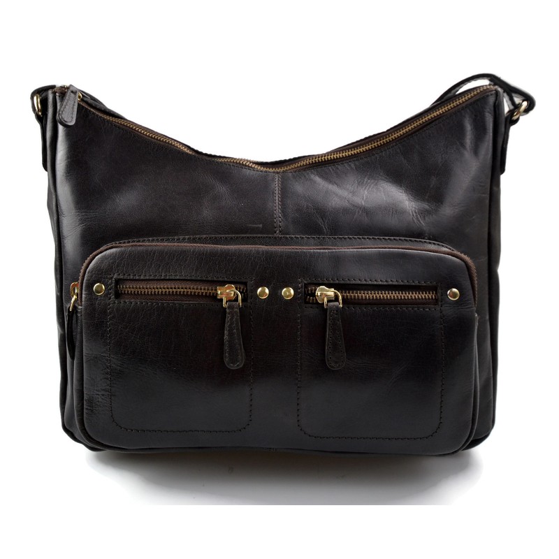 Ladies buffalo leather dark brown handbag women shoulder bag