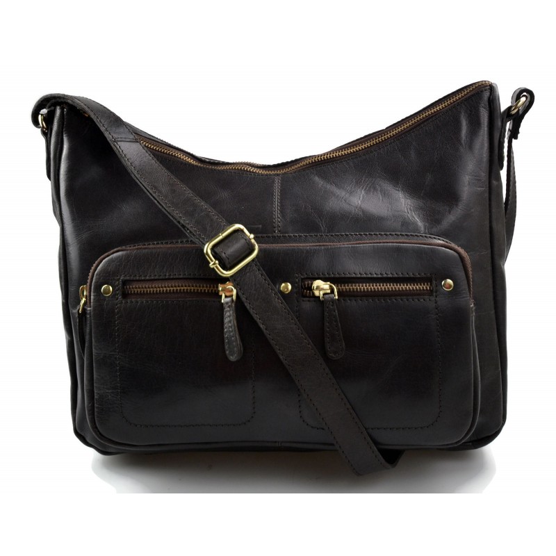 Ladies buffalo leather dark brown handbag women shoulder bag