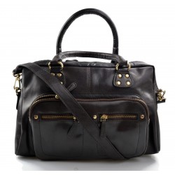 Borsa pelle donna con manici e tracolla vera pelle testa moro