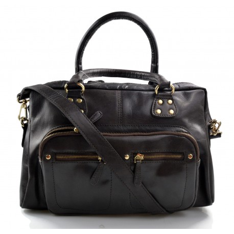 Leder damen handtasche ledertasche dunkelbraun seitentasche