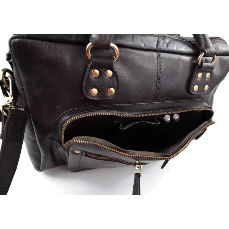 Ladies buffalo leather handbag womens shoulder bag dark brown