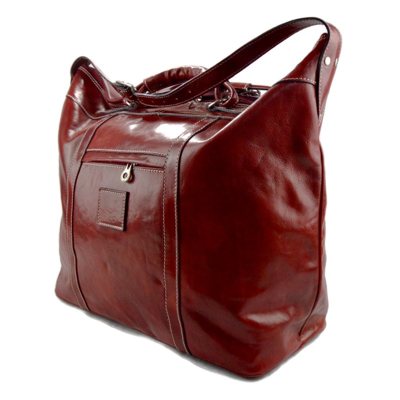 Leather duffle bag XXXL weekender red mens ladies travel bag luggage