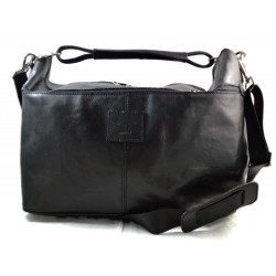 Mens ladies leather duffle bag black shoulder bag travel bag