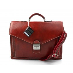 Leather briefcase mens ladies red office leather shoulder bag