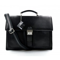 Leather briefcase business bag conference bag satchel black