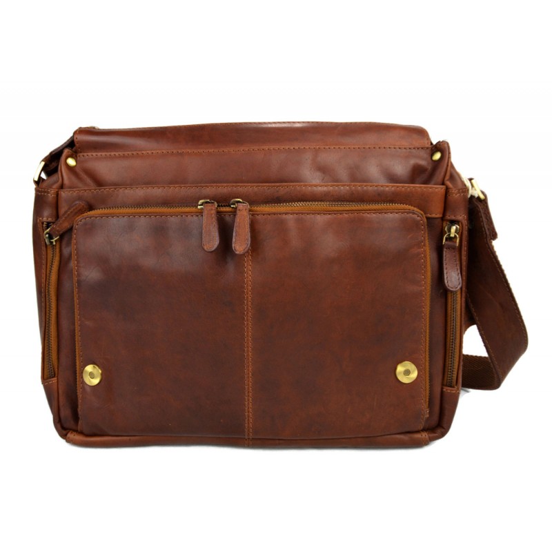 Genuine italian leather shoulder messenger bag ipad laptop bag brown