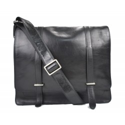 Mens leather messenger bag black shoulder bag genuine leather briefcase