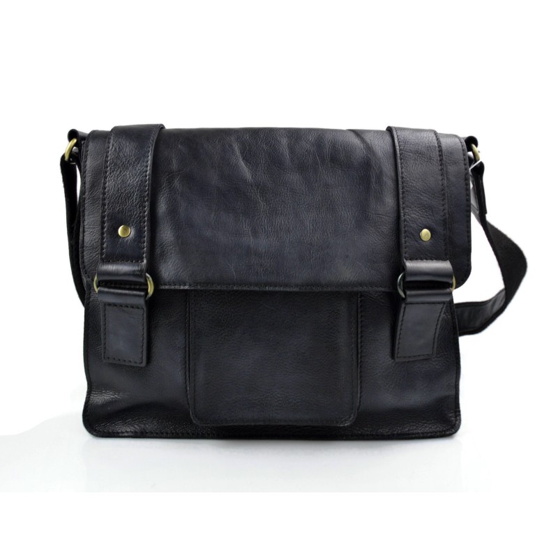 Black leather satchel shoulder bag leather retro satchel mens women