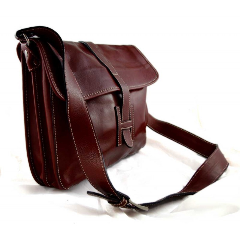 Leather bag mens satchel messenger bag shoulder bag crossbody red