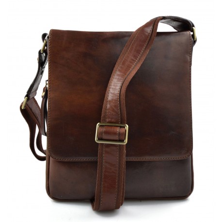 Leather brown shoulder bag mens women sling bag messenger leather bag