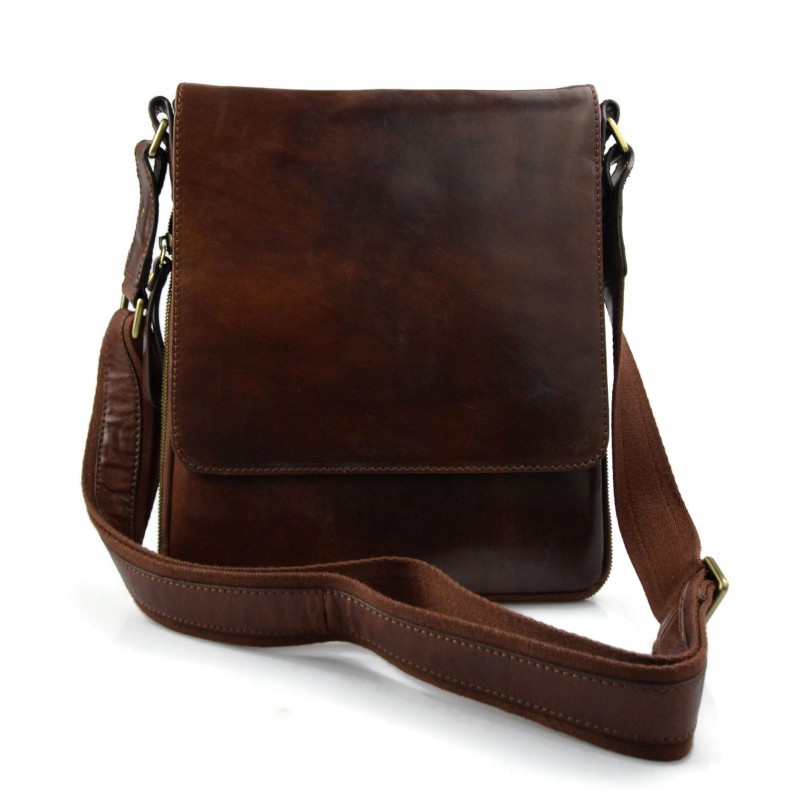 Leather brown shoulder bag mens women sling bag messenger leather bag