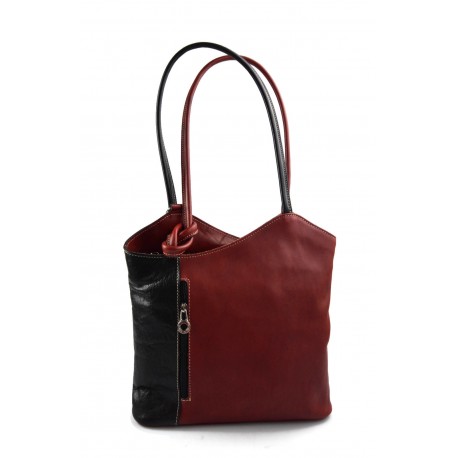 Sac à dos cuir femme noir - rouge sac d'èpaule sac à main en cuir