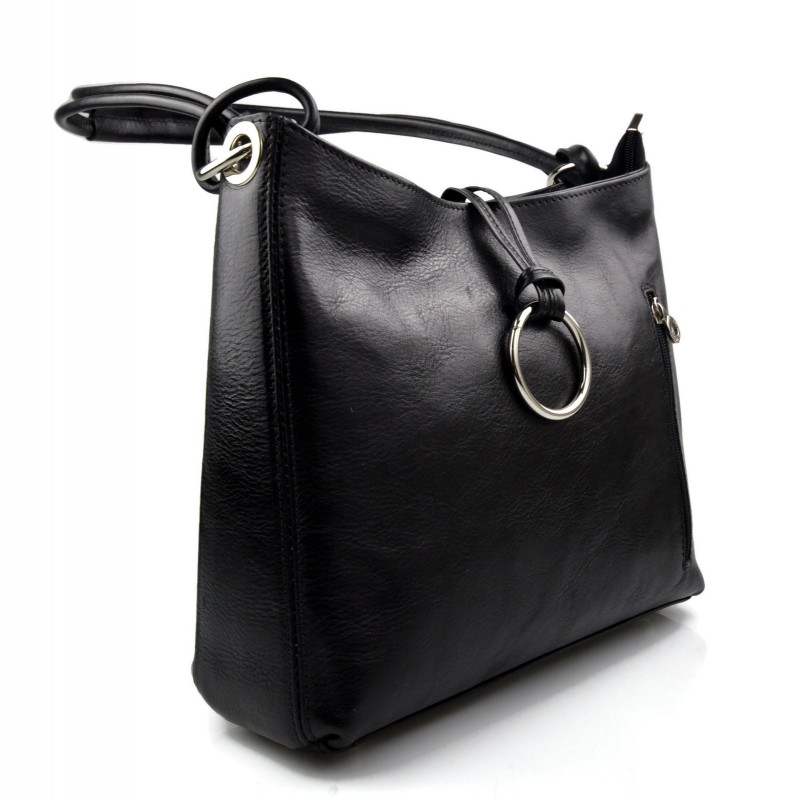 Leather ladies handbag shoulder bag women handbag made in Italy black