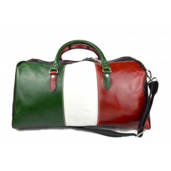 Mens leather duffle bag italian flag shoulder bag travel bag luggage weekender carryon black back