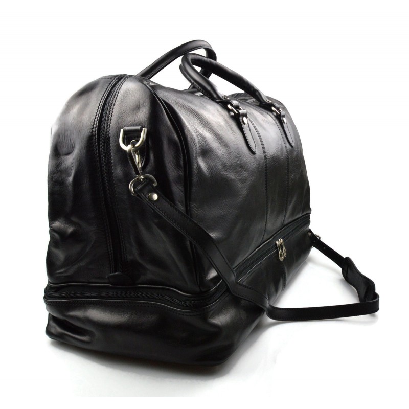 Leather duffle bag genuine leather shoulder bag black mens ladies