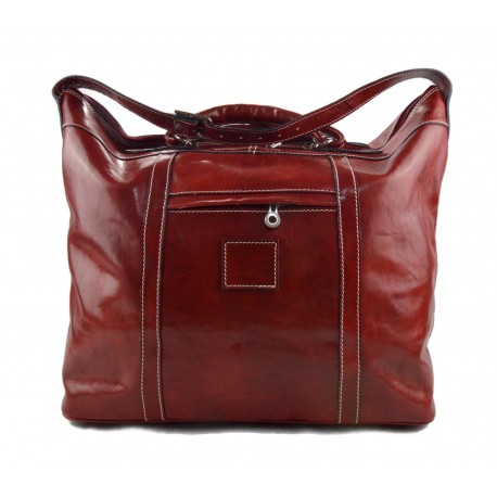 Leather dufflebag XXL weekender red mens ladies travel duffel gym bag luggage