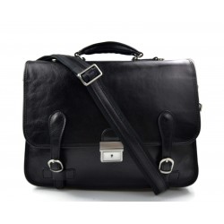 Leather briefcase mens ladies office handbag black