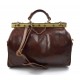 Ladies leather handbag doctor bag handheld shoulder bag brown made in Italy genuine leather bag