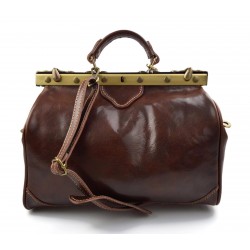 Ladies leather handbag doctor bag handheld shoulder bag brown made in Italy genuine leather bag