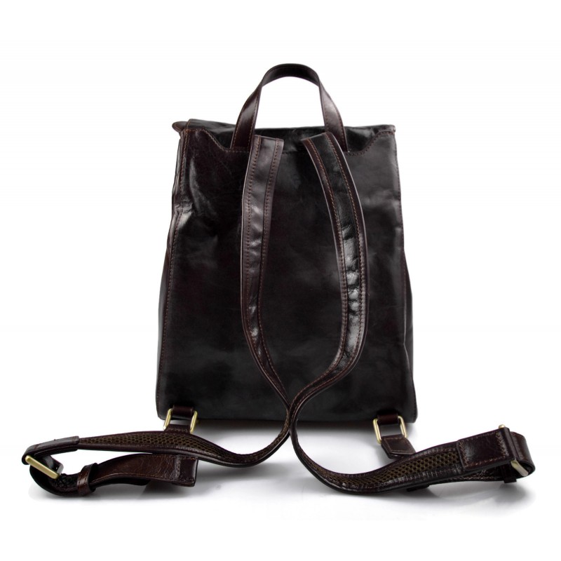 Backpack leather womens travel bag leather weekender bag dark brown