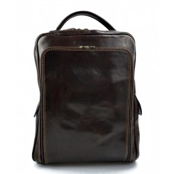 Backpack genuine leather travel bag weekender sports bag dark brown